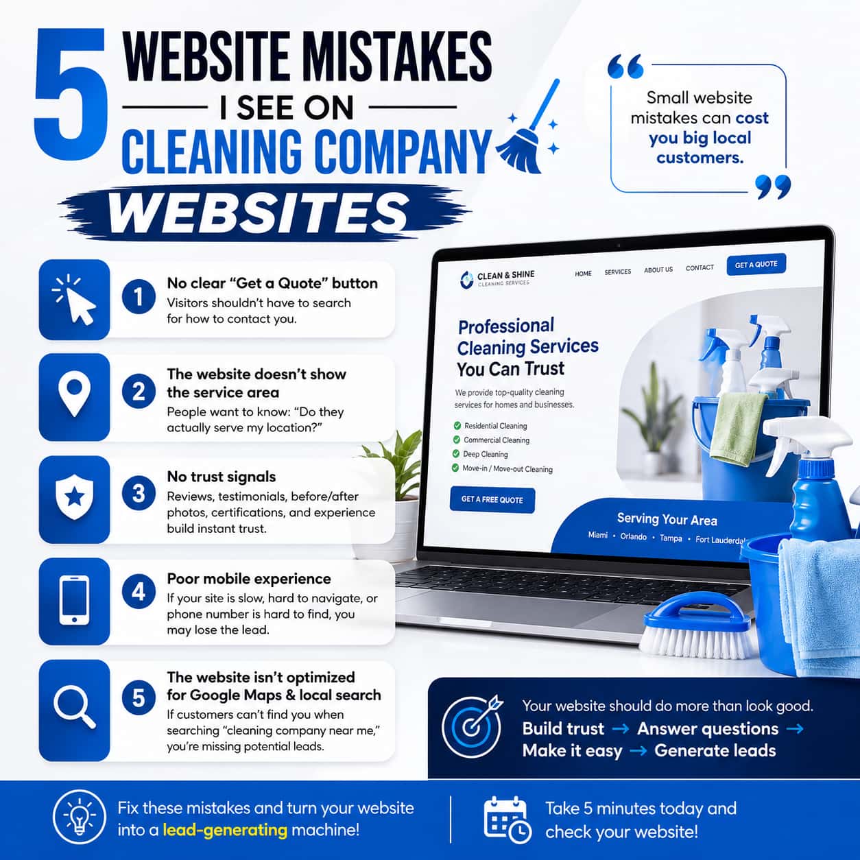 5 Website Mistakes I See on Cleaning Company Websites 🧹💻